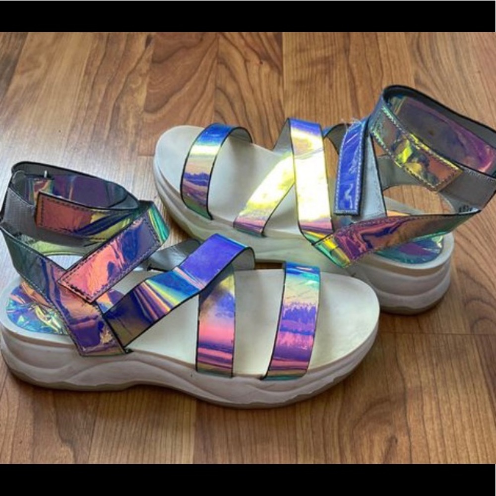 Holographic platform sandals